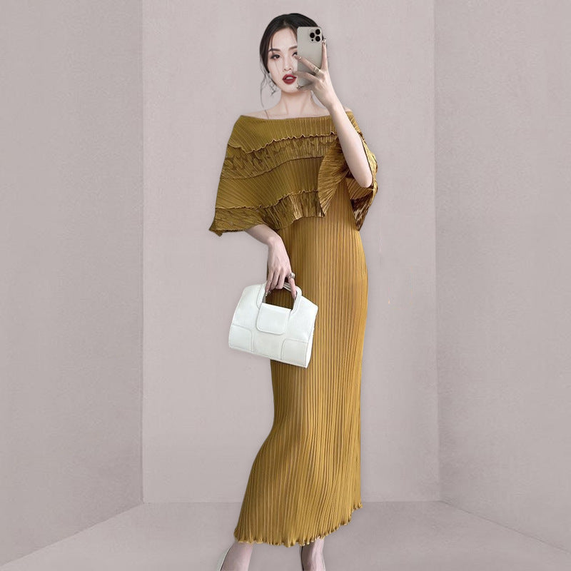 Socialite Ruffled Off-the-Shoulder Collar Waist Vacation Dress