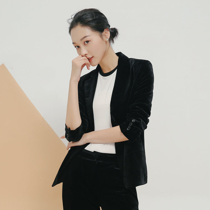 Veste de costume professionnelle en velours coupe ajustée, taille S