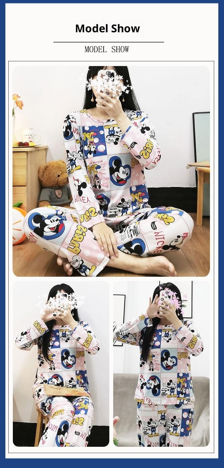 Simple Casual Korean Style Women’s Long-Sleeve Spring Autumn Pajama Set Solid Color Plaid