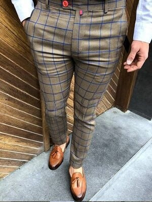 Pantalon à carreaux coupe skinny décontracté et confortable pour homme
