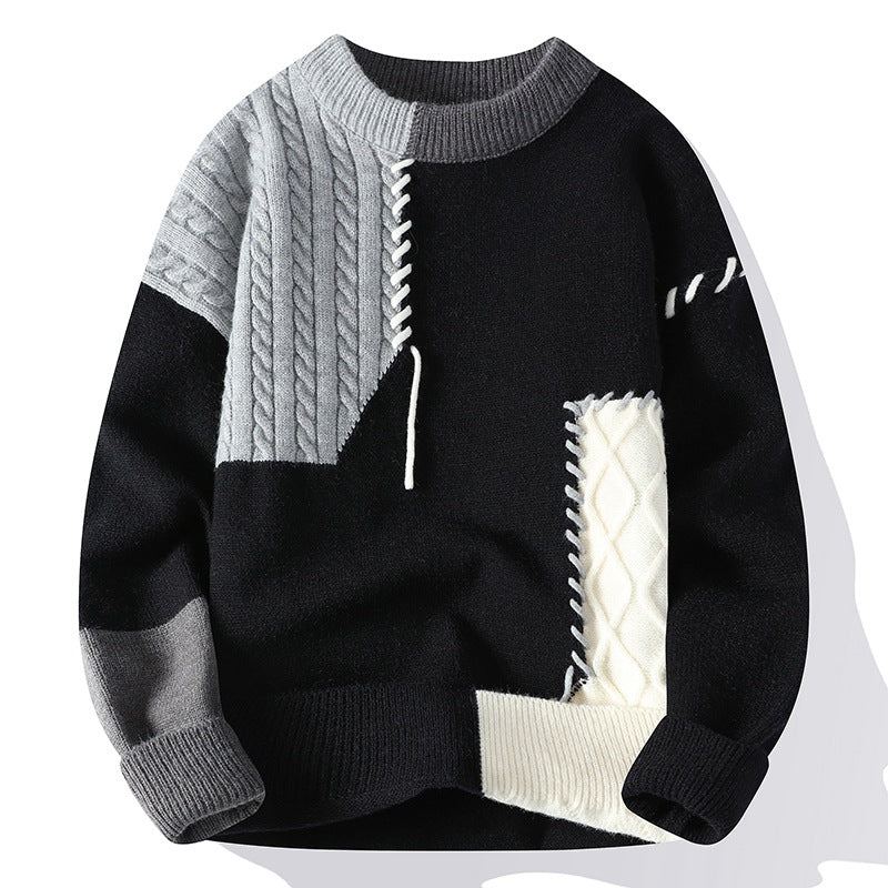 Ins Colorblock Pullover Sweater Long Sleeve Knitted Top for Men