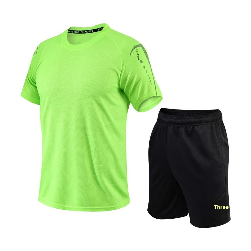 Quick Drying Men's Short Sleeve Shorts Two-piece Set