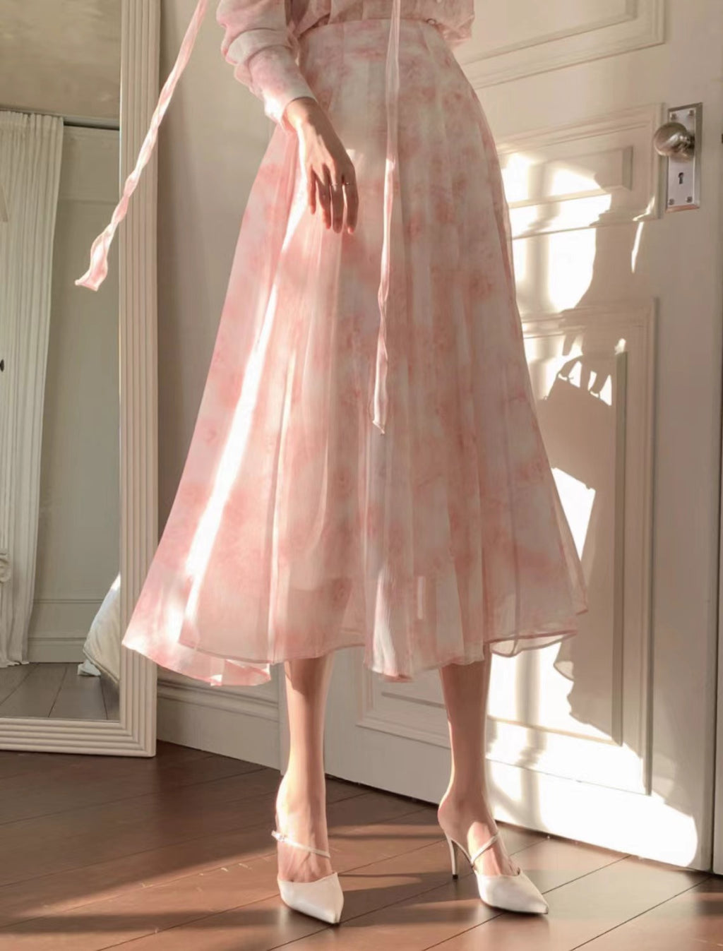 High Waist Floral Skirt Suit for Women, Blouse + Skirt Set, S-M