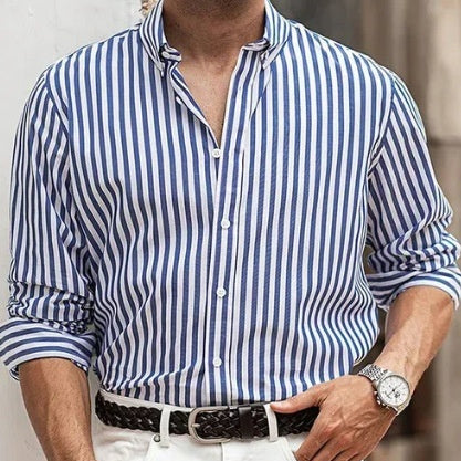 Men's Casual Comfortable Striped Button-Up Shirt for Spring and Autumn