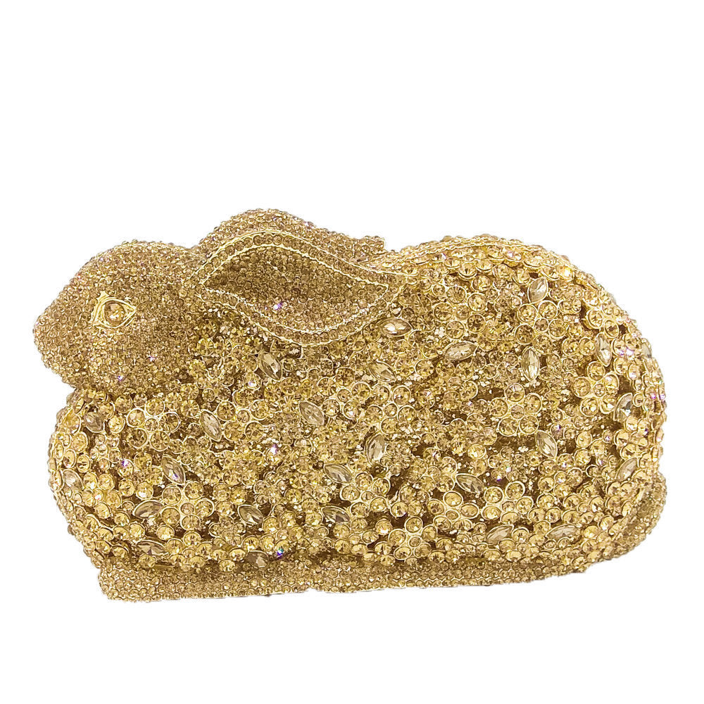European & American Metal Diamond Rabbit Evening Bag with Detachable Handle