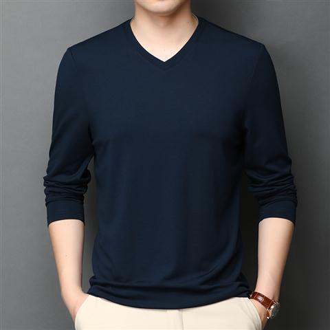 Silk T-shirt Men's Ice Silk Long-sleeved Thin V-neck Silk Bottoming Shirt
