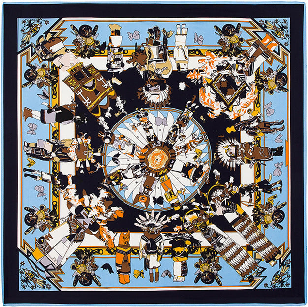 Floral Carriage Jacquard Large 130cm Silk Twill Square Scarf Shawl