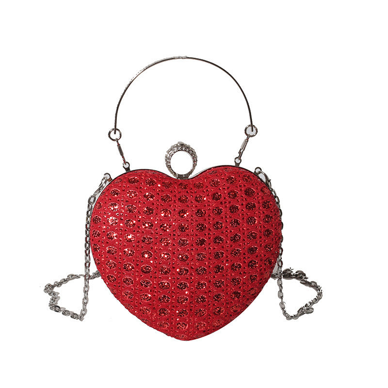 Women's Heart-Shaped Chain Messenger Bag with Sequins