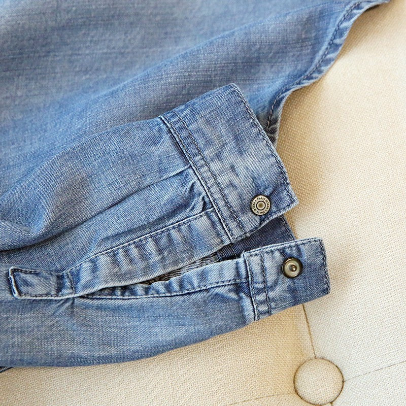 Tencel Denim Blue Women’s Long Sleeve Loose Shirt
