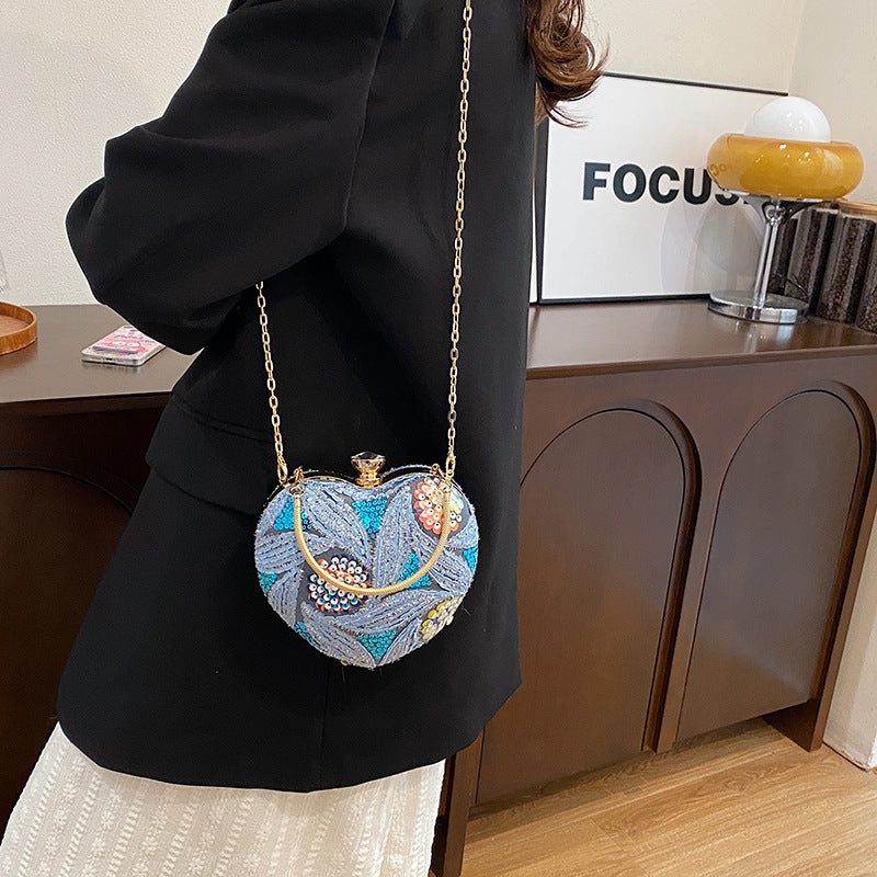 Women's Heart-Shaped Sequins Shoulder Bag Retro