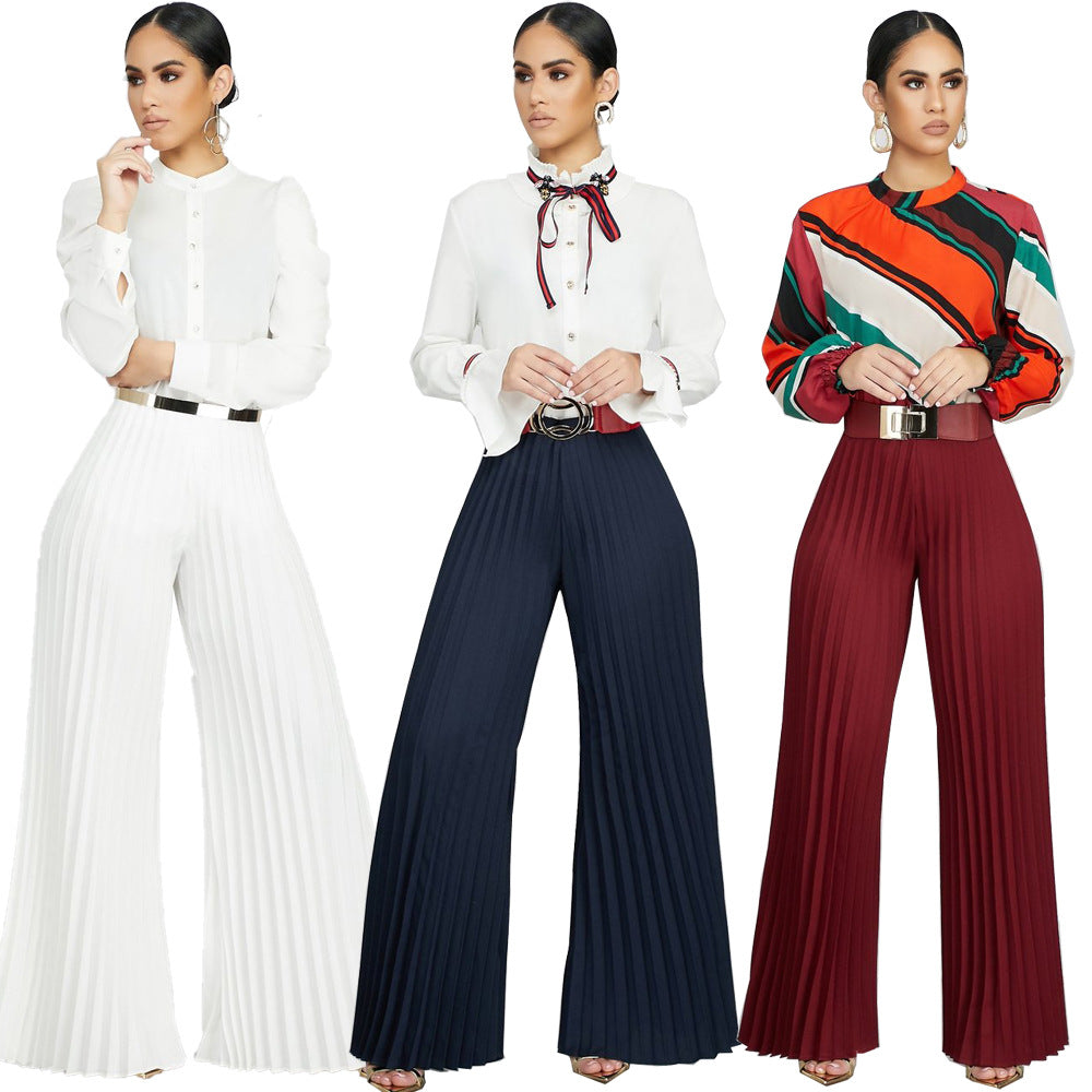 Pantalon plissé à jambes larges pour femme, tendance et décontracté