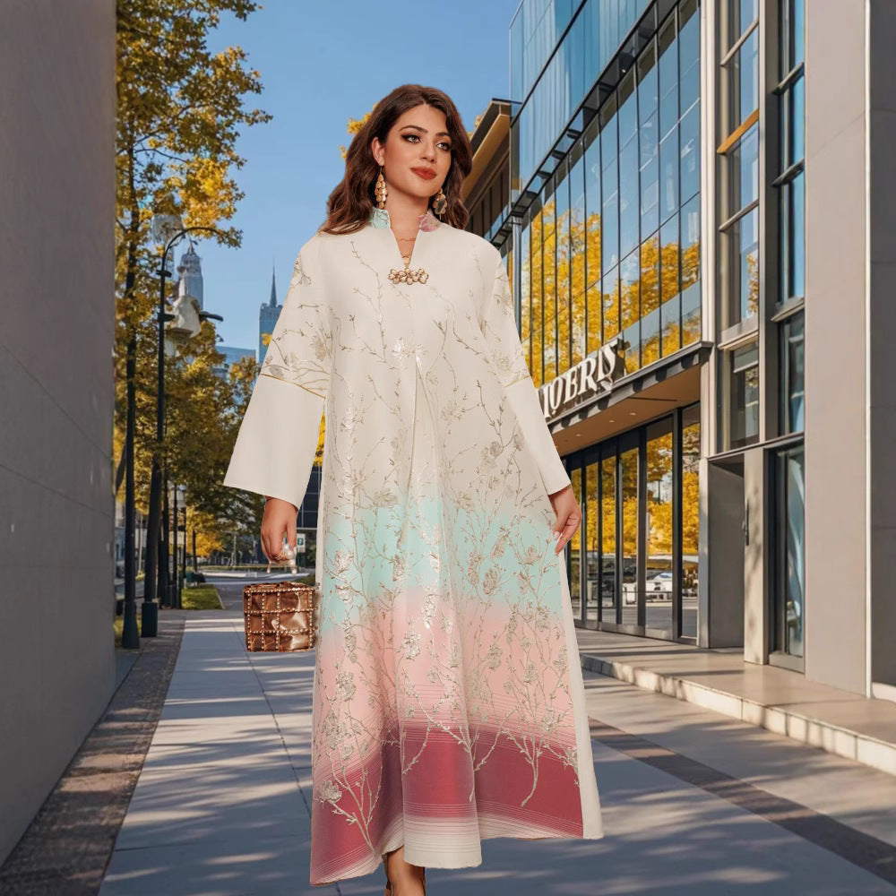 رداء نسائي متدرج الألوان بياقة عالية مناسب للإسلام في الشرق الأوسط