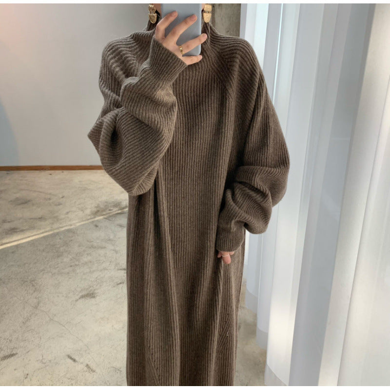 Robe pull droite à rayures en maille raglan et manches tombantes