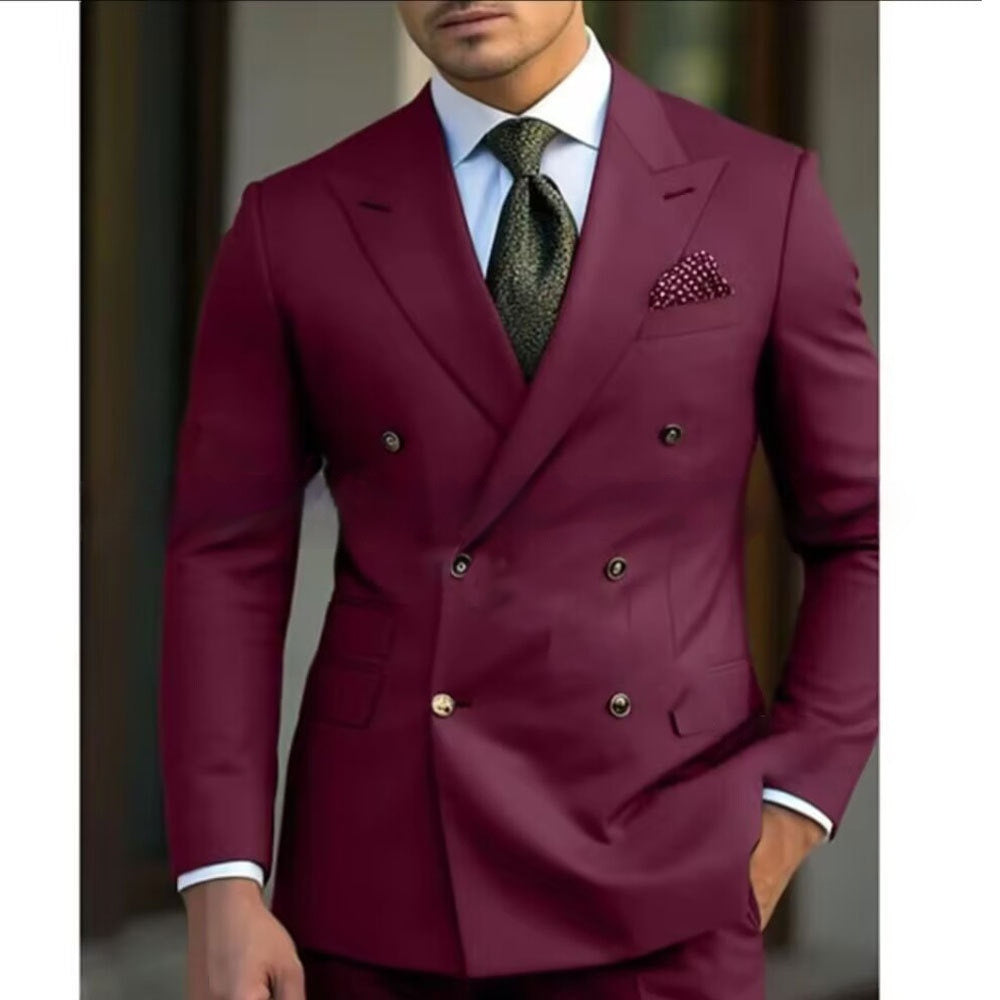 Men's Leisure Business Suit Set Two-Piece Cotton Blend
