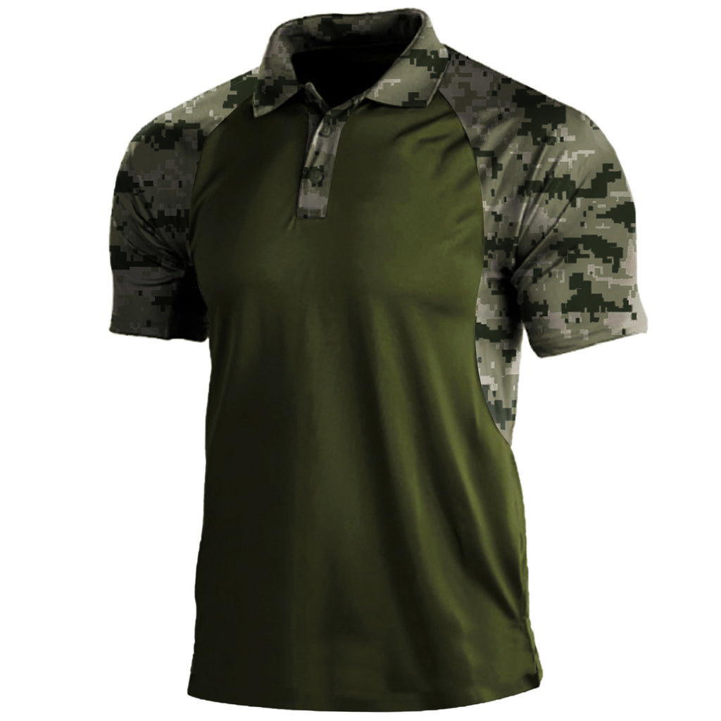 Men's Striped Polo Shirt Lapel Zipper Short Sleeve Polyester