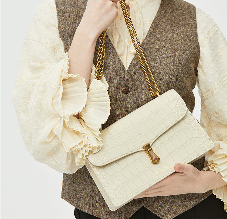 Niche Leather Women's One-Shoulder Messenger Chain Bag with Crocodile Pattern