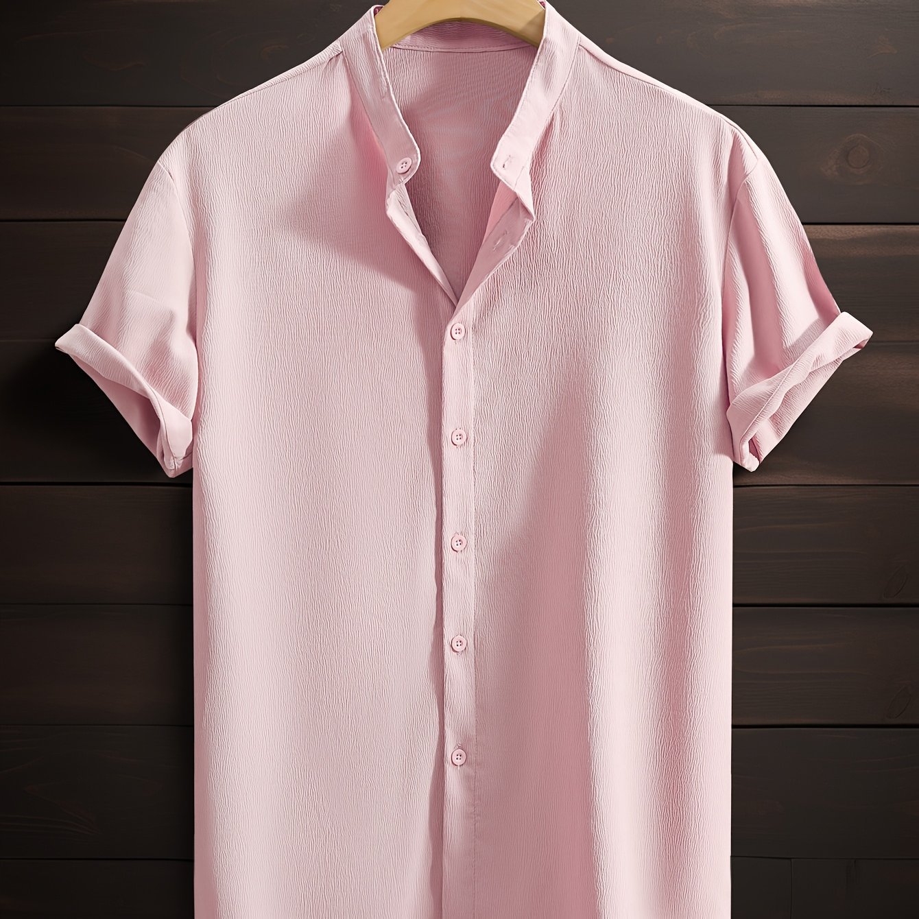 Men's Casual Breathable Polyester Short Sleeve Stand Collar Shirt