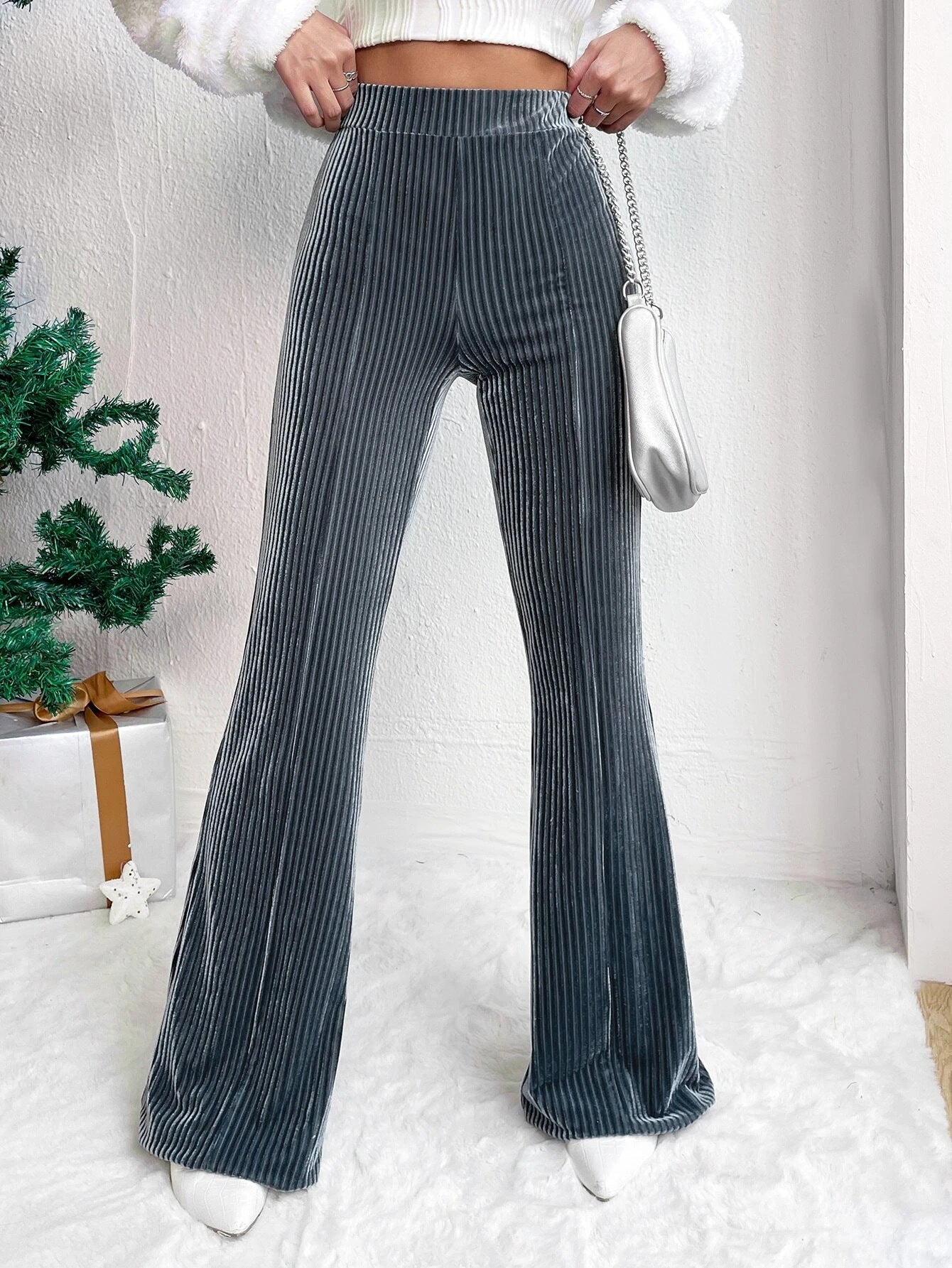 High Waist Corduroy Bell-Bottom Pants for Women Wide Leg