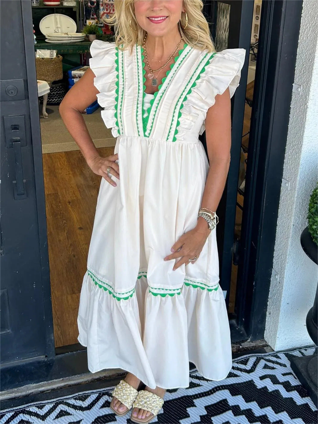 Robe sans manches à volants et patchwork de dentelle pour femmes