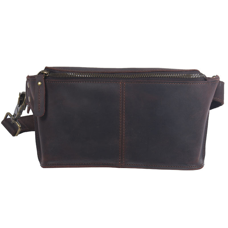 Men's Large-Capacity Dark Brown Cowhide Leather Retro Chest Bag Crossbody
