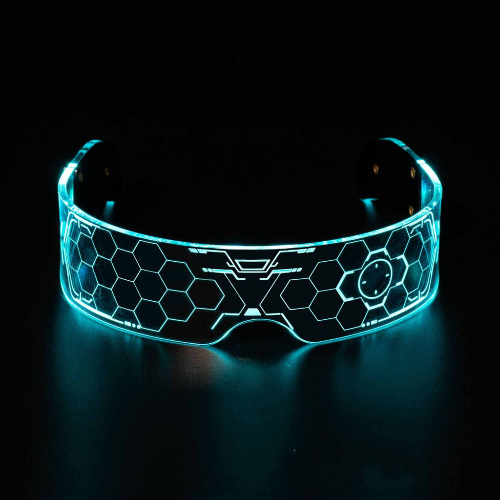 نظارات LED ملونة مضيئة من الأكريليك على شكل قرص العسل مع بطارية