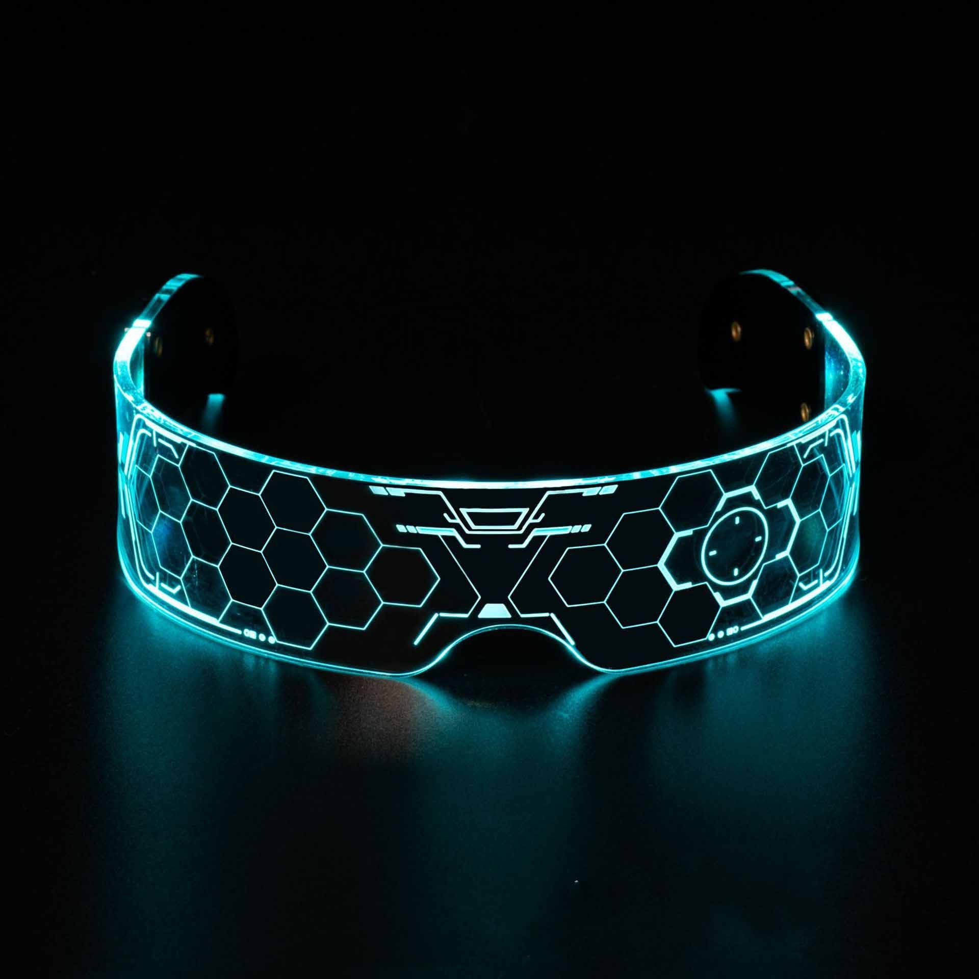 نظارات LED ملونة مضيئة من الأكريليك على شكل قرص العسل مع بطارية