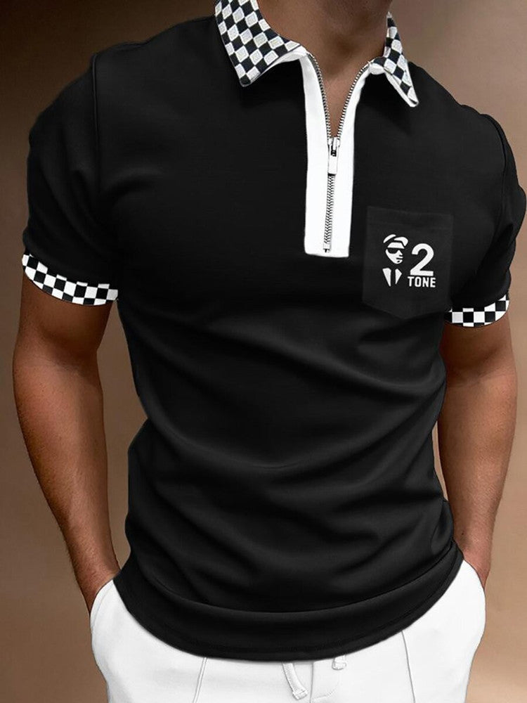 Men's Striped Printed Polo Shirt Short Sleeve Lapel T-Shirt