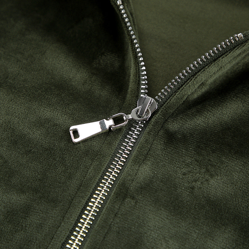 Ensemble pull à capuche en velours vert en fibre de polyester S-L