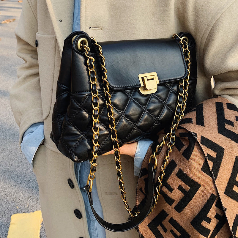 Autumn Winter Small PU Crossbody Chain Bag Rhombic Design