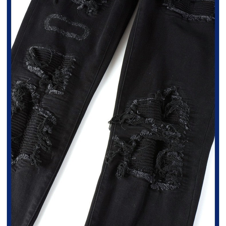 Jean plissé noir avec empiècements pour homme