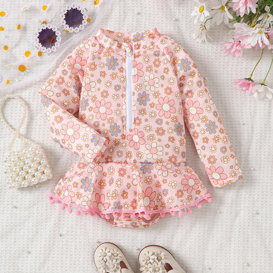 Fashion Long Sleeve Printed Princess Lace Swimsuit