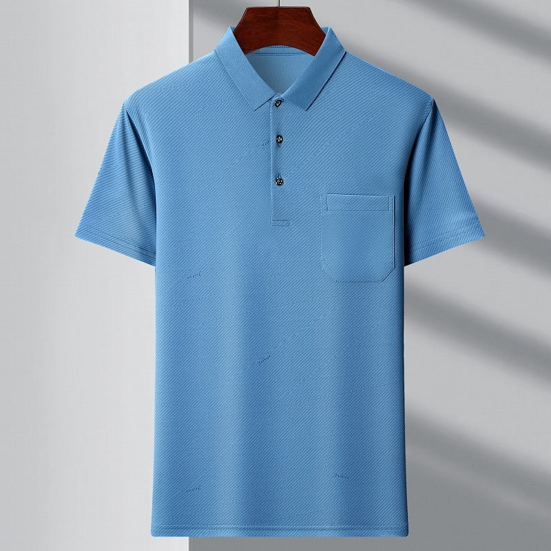 Men's Youth Striped Polo Shirt with Pocket Cotton Spandex