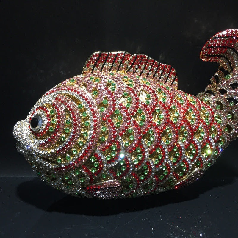 Goldfish Rhinestone Handmade Diamond Clutch Bag for Women 24cm