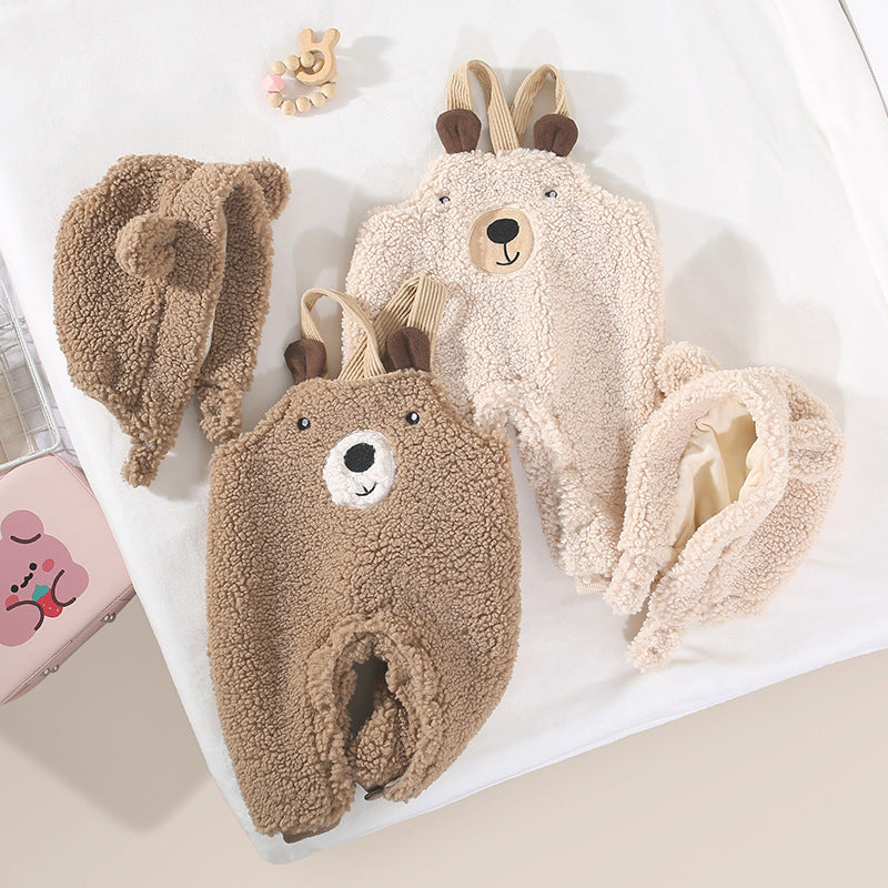 Combinaison bébé automne-hiver en velours avec bretelles ours
