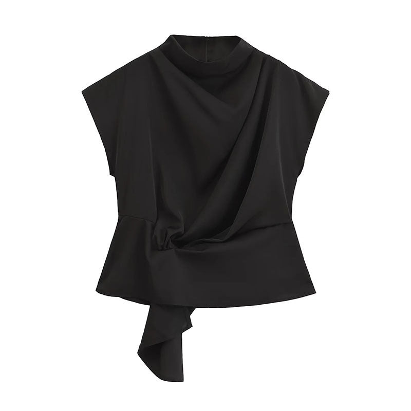 French Fashion Casual Stand Collar Peplum Top