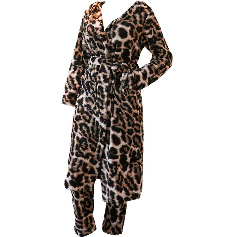 Pyjama Peignoir Femme en Polaire Corail Épais et Chaud pour l'Hiver
