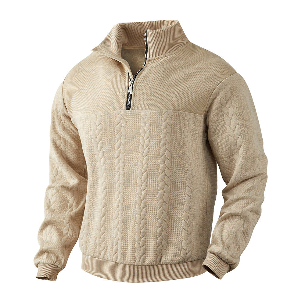 Haut à capuche jacquard chaud pour homme, manches longues, quart de zip, collection automne-hiver