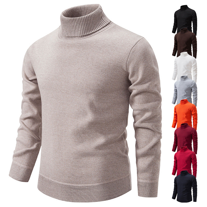 Pull col roulé en maille à manches longues doublé polaire pour homme