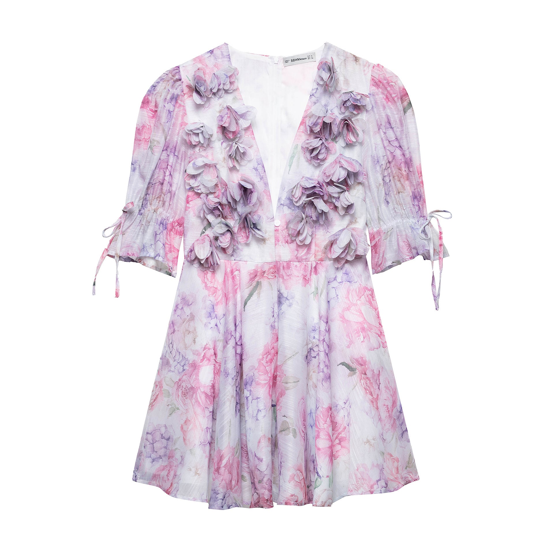 Summer Sexy V-Neck Puff Sleeve Floral Waist-Tight Dress