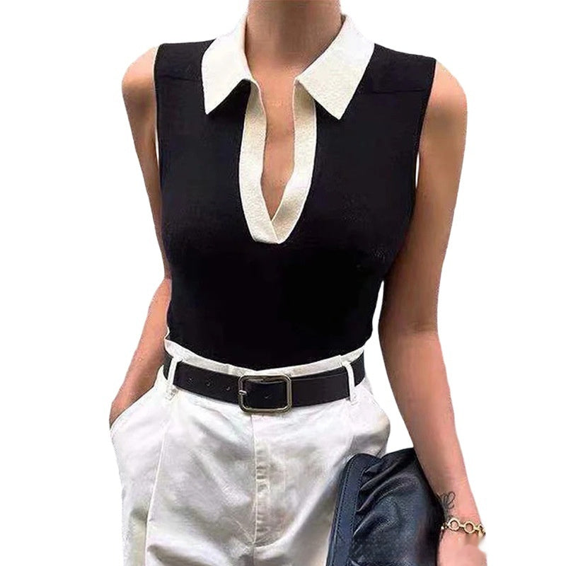 Women's Solid Color Round Neck Knitted Pullover Vest