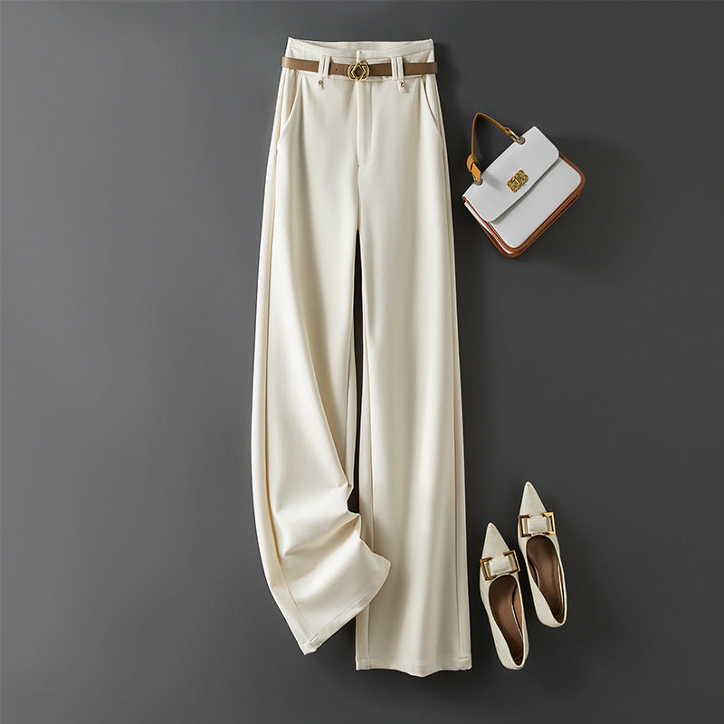 Women’s Autumn High-Waist Wide-Leg Straight Casual Pants with Belt
