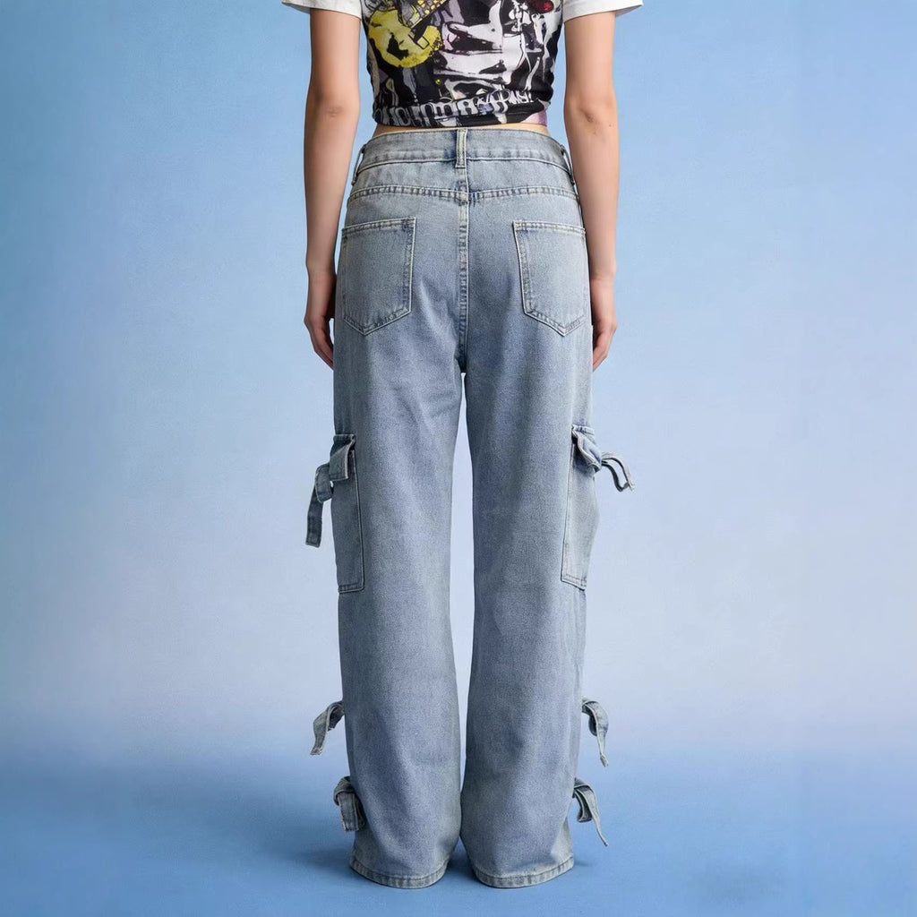 Jean droit femme taille mi-haute bleu clair