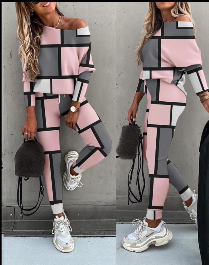Ensemble de pantalon deux pièces à manches chauve-souris pour femme