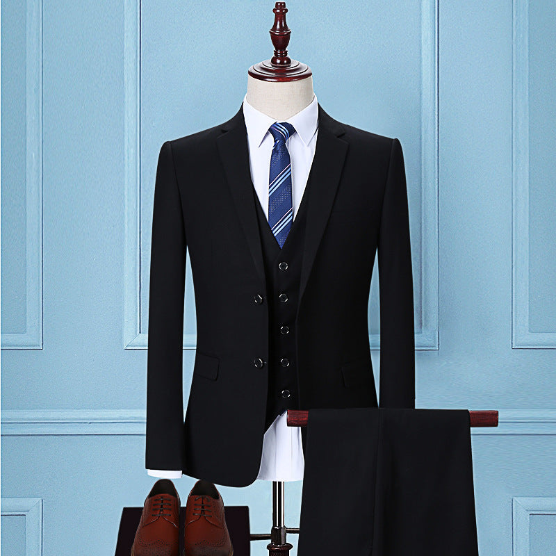 Men's Slim Fit Three-Piece Business Suit with Tie