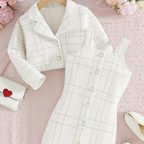 European Classic Plaid Baby Girls' Two-Piece Suit, Ages 3-8 Years
