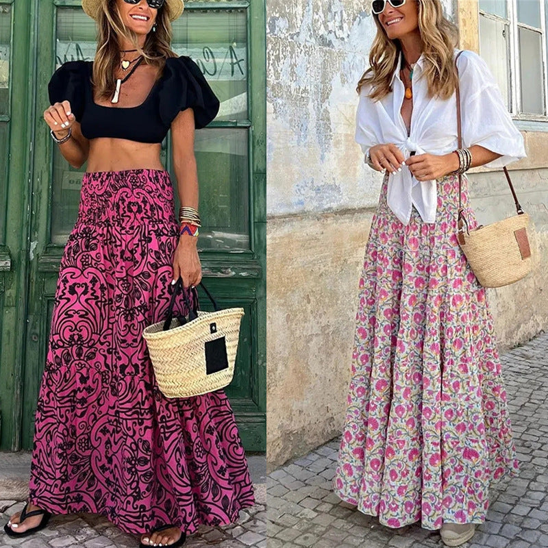 Women's Printed High Waisted A-Line Skirt Polyester
