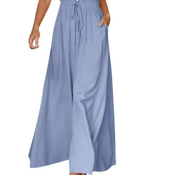 Women's Wide-leg Pants Elastic Waistband Wide Leg High Waist Long Culottes