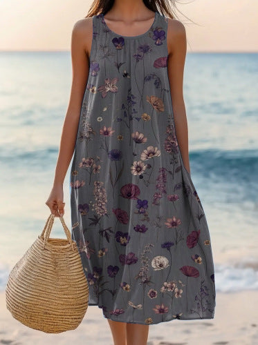 Polyester Short-Sleeve A-Line Dress for Women