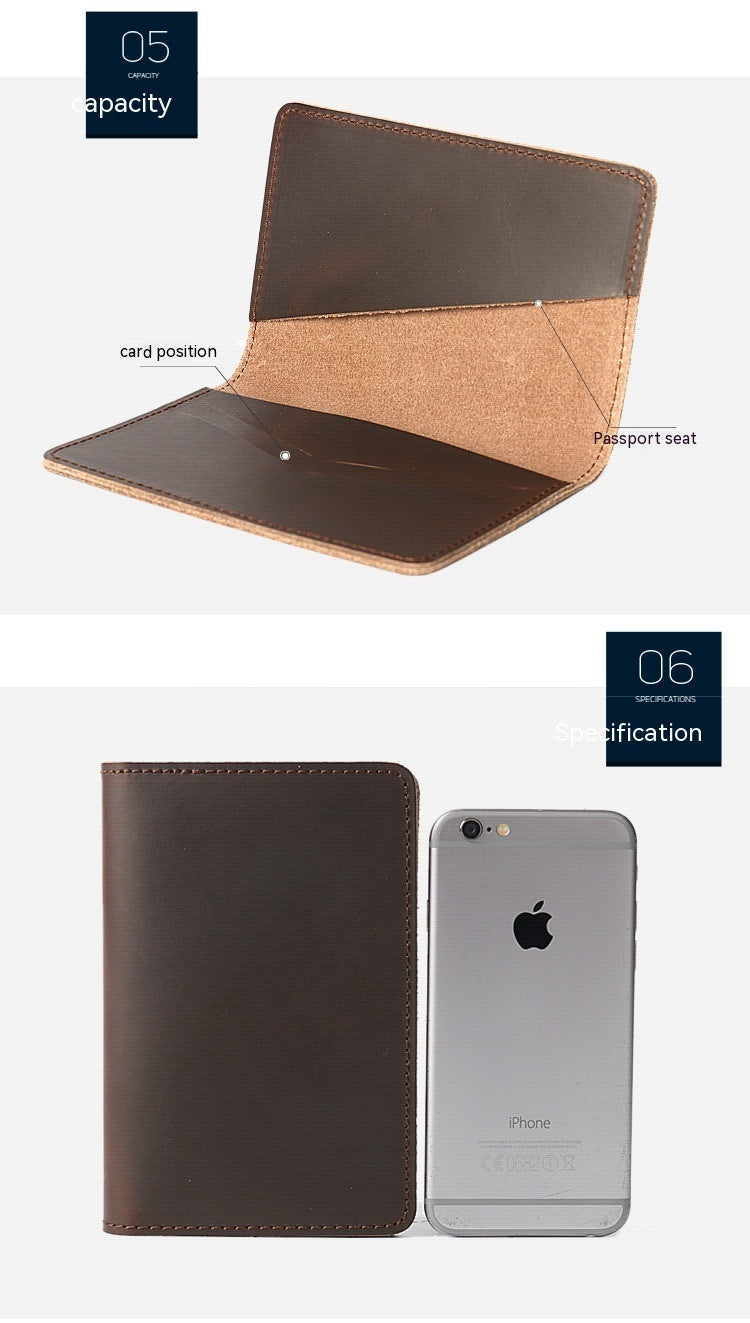 Genuine Cowhide Leather Passport Holder Vertical Handmade