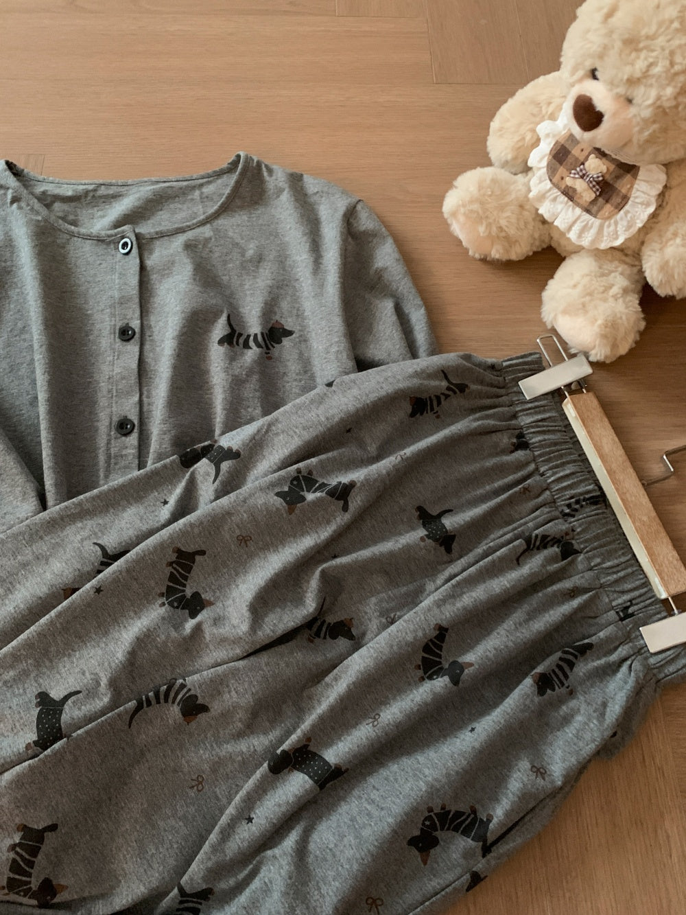 Ensemble pyjama en coton imprimé pour femme, pantalon et manches longues